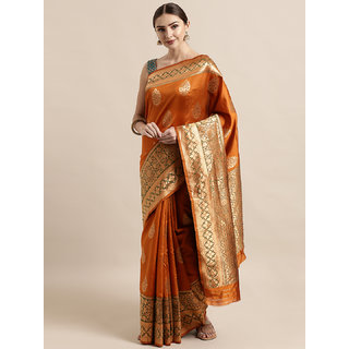                       Vastranand Mustard Silk Blend Woven Design Banarasi Saree                                              