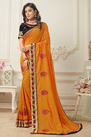 Granthva Fab Designer Yellow Silk Embroidered Saree with Blouse Piece