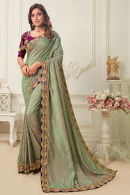 Granthva Fab Designer Light Green Silk Embroidered Saree with Blouse Piece