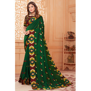                       Granthva Fab Designer Green Silk Embroidered Saree with Blouse Piece                                              
