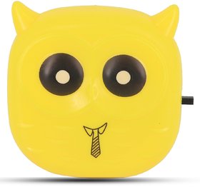 Aseenaa LED Night Lamp Of Lucky Owl Shape With On-Off Switch  Colour  Yellow  Set of 1  Energy Saving Light Lamp