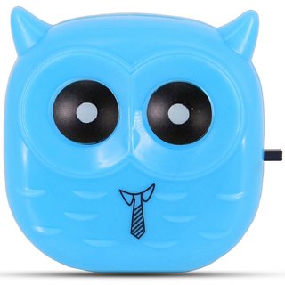 Aseenaa LED Night Lamp Of Lucky Owl Shape With On-Off Switch  Colour  Blue  Set of 1  Energy Saving Light Lamp