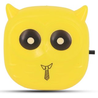 Aseenaa LED Night Lamp Of Lucky Owl Shape With On-Off Switch  Colour  Yellow  Set of 1  Energy Saving Light Lamp