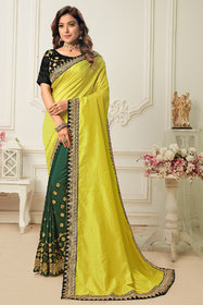 Hirvanti Fashion Designer Green Silk Embroidered Saree with Blouse Piece