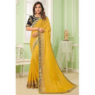 Hirvanti Fashion Designer Yellow Silk Embroidered Saree with Blouse Piece