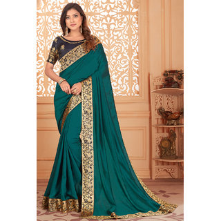                       Hirvanti Fashion Designer Turquoise Silk Embroidered Saree with Blouse Piece                                              