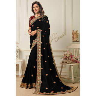                       Hirvanti Fashion Designer Black Silk Embroidered Saree with Blouse Piece                                              