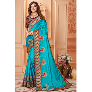                       Hirvanti Fashion Designer Blue Silk Embroidered Saree with Blouse Piece                                              