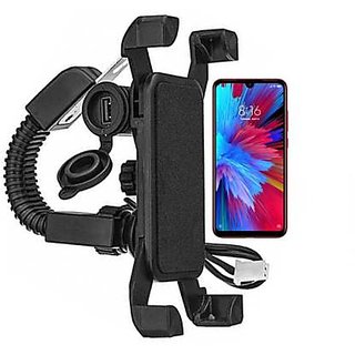 Bontech Motorcycle Phone Holder with USB Charger Bike Mobile Charger Fast Charging Bike Mobile Holder (Black)