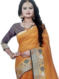 Shree Sharda Women  Yellow Cotton Linen Saree With Blouse Piece
