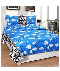 HomeStore-YEP 144 TC 3D Printed Poly Cotton Double Bedsheet with 2 Pillow Covers (Multicolour, 90 x 90 Inch) Blue Flower