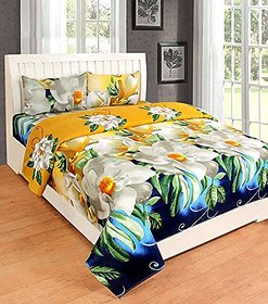 HomeStore-YEP 144 TC 3D Printed Poly Cotton Double Bedsheet with 2 Pillow Covers (Multicolour, 90 x 90 Inch)Multi Flower