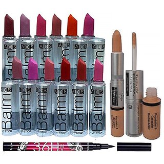                       SWIPA J113 Balm lipstick set of (12), with double action foundation, 36HR eyeliner (0345)                                              