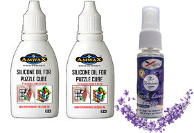 AMWAX SILICONE OIL FOR PUZZLE CUBE 30 ML (SET OF 2) + AIR FRESHNER FRESH LAVENDER FRAGY 30 ML