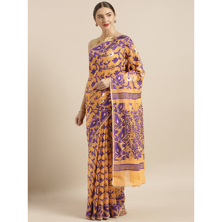 Meia Jamdani Peach & Purple Cotton Silk Women's Sarees Meia Jamdani Peach & Purple Cotton Silk Women's Sarees