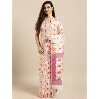 Meia White & Orange Silk Cotton Woven Design Jamdani Saree Meia White & Orange Silk Cotton Woven Design Jamdani Saree