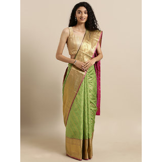                       Meia Green Silk Blend Woven Design Kanjeevaram Saree                                              