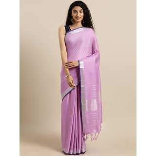                       Meia Purple Solid Angolla Linen Blend Saree                                              