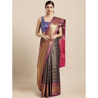 Meia Navy Blue & Golden Silk Blend Woven Design Kanjeevaram Saree Meia Navy Blue & Golden Silk Blend Woven Design Kanjeevaram Saree