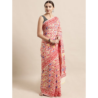 Meia Cream-Coloured & Red Silk Cotton Woven Design Jamdani Saree Meia Cream-Coloured & Red Silk Cotton Woven Design Jamdani Saree
