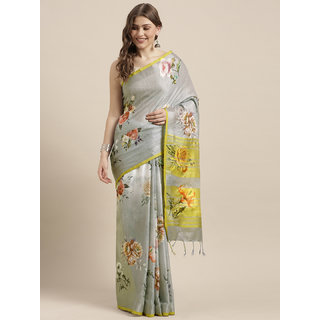 Meia Grey & Yellow Linen Blend Flower Angolla Digital Printed Saree Meia Grey & Yellow Linen Blend Flower Angolla Digital Printed Saree