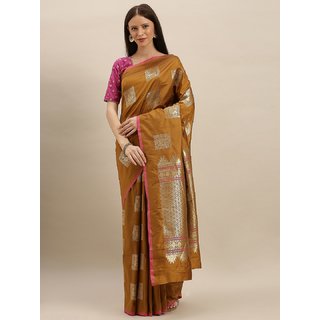 Meia Mustard Yellow & Gold-Toned Silk Blend Woven Design Kanjeevaram Saree Meia Mustard Yellow & Gold-Toned Silk Blend Woven Design Kanjeevaram Saree