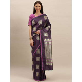                       Meia Burgundy & Beige Silk Blend Embroidered Kanjeevaram Saree                                              