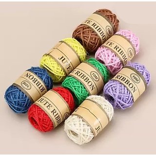 Madkraft Jute Thread (Rope) for Art n Craft, DIY, Crafting and creativity (Multicolor 10M,Pack of 6)