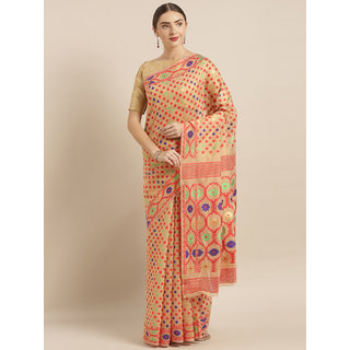 Meia Cream-Coloured & Red Silk Cotton Woven Design Jamdani Saree Meia Cream-Coloured & Red Silk Cotton Woven Design Jamdani Saree