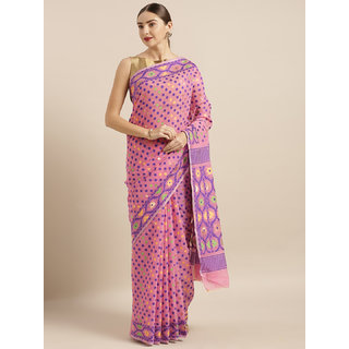 Meia Pink Silk Cotton Woven Design Jamdani Saree Meia Pink Silk Cotton Woven Design Jamdani Saree
