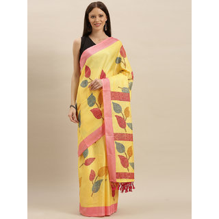 Meia Yellow & Pink Jute Silk Printed Saree Meia Yellow & Pink Jute Silk Printed Saree