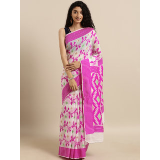 Meia White & Pink Silk Cotton Woven Design Jamdani Saree Meia White & Pink Silk Cotton Woven Design Jamdani Saree