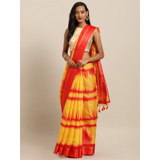                       Meia Yellow & Red Supernet Printed Kota Saree                                              