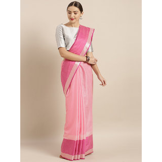 Meia Pink Solid Linen Blend Saree Meia Pink Solid Linen Blend Saree