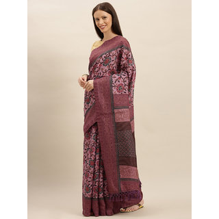                       Meia Pink & Brown Silk Blend Printed Saree                                              