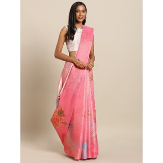 Meia Pink & Blue Art Silk Floral Digital Printed Maheshwari Saree Meia Pink & Blue Art Silk Floral Digital Printed Maheshwari Saree