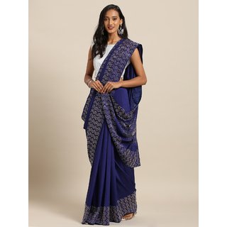 Meia Navy Blue Embellished Border Poly Silk Saree Meia Navy Blue Embellished Border Poly Silk Saree