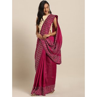                       Meia Burgundy Solid Poly Silk Embellished Saree                                              