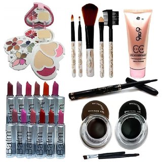                       Swipa makeup kit-3957, lip balm set of 12-j113,5pcs brush,9to9 cc cream,kajal,black  brown eyeliner gel-SDL210115                                              