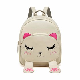 PU Leather Teddy Keychain Women  22 cms Backpack (BEIGE Color)