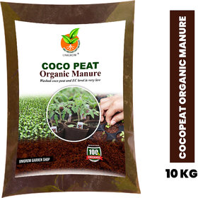 UNIGROW Cocopeat Organic Fertilizer(10kg Pack). Home gardening, terrace gardening, seed germination.