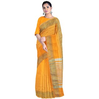 Rati Synthetic Printed Saree with Blouse For Girls and Women, Colour- Yellow