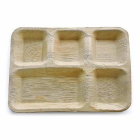 Agri Club Areca Leaves 12 x 10 Inches 5 Partition Disposal Plates( Pack of 25)