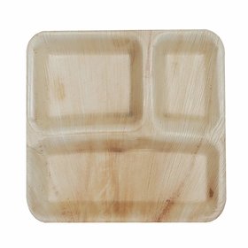 Agri Club Areca Leaves 9 x9 Inches 3 Partition Disposal Plates( Pack of 25)