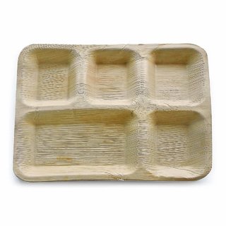 Agri Club Areca Leaves 12 x 10 Inches 5 Partition Disposal Plates( Pack of 25)