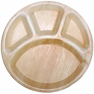 Agri Club Areca Leaves 10 Inches 4 Partition Round Disposal Plates( Pack of 25)