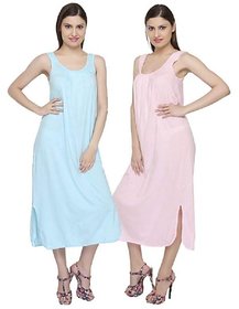 Womens Hosiery Cotton Full Length Camisole, Long Inner wear Petticoat-Nighty Slip-Kurti Slip-Suit Slip combo of 2