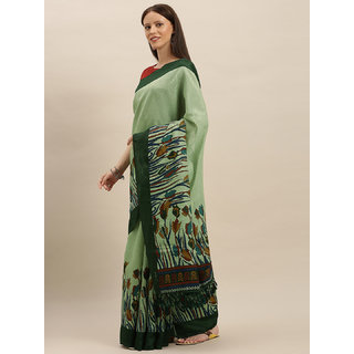                       Meia Green Printed Silk Blend Saree                                              