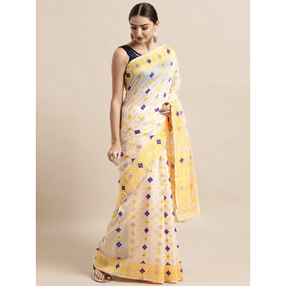 Meia Cream-Coloured & Yellow Silk Cotton Woven Design Jamdani Saree Meia Cream-Coloured & Yellow Silk Cotton Woven Design Jamdani Saree