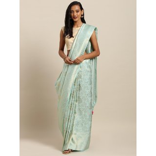 Meia Sea Green & Gold-Toned Silk Blend Woven Design Baluchari Saree Meia Sea Green & Gold-Toned Silk Blend Woven Design Baluchari Saree